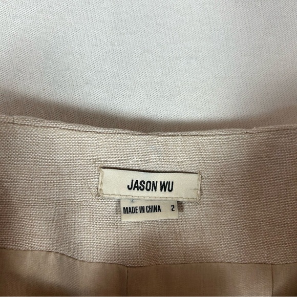 Jason Wu Wide Leg Linen Pants Womens 2 Beige High Rise Crop Braided Detail - Picture 6 of 12